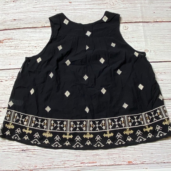 Lucky Brand Black Boho Embroidered Beaded Neck Top Sz M - Picture 9 of 13